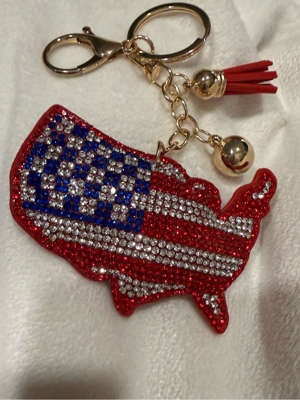 Rhinestone USA Map Keychain/Bag Charm - Red, White & Blue